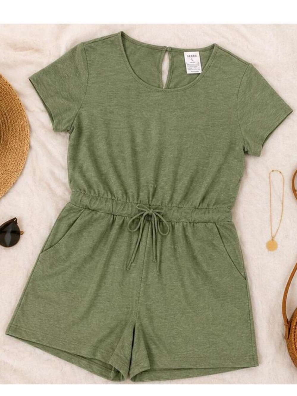 Olive Green Short Sleeve Romper